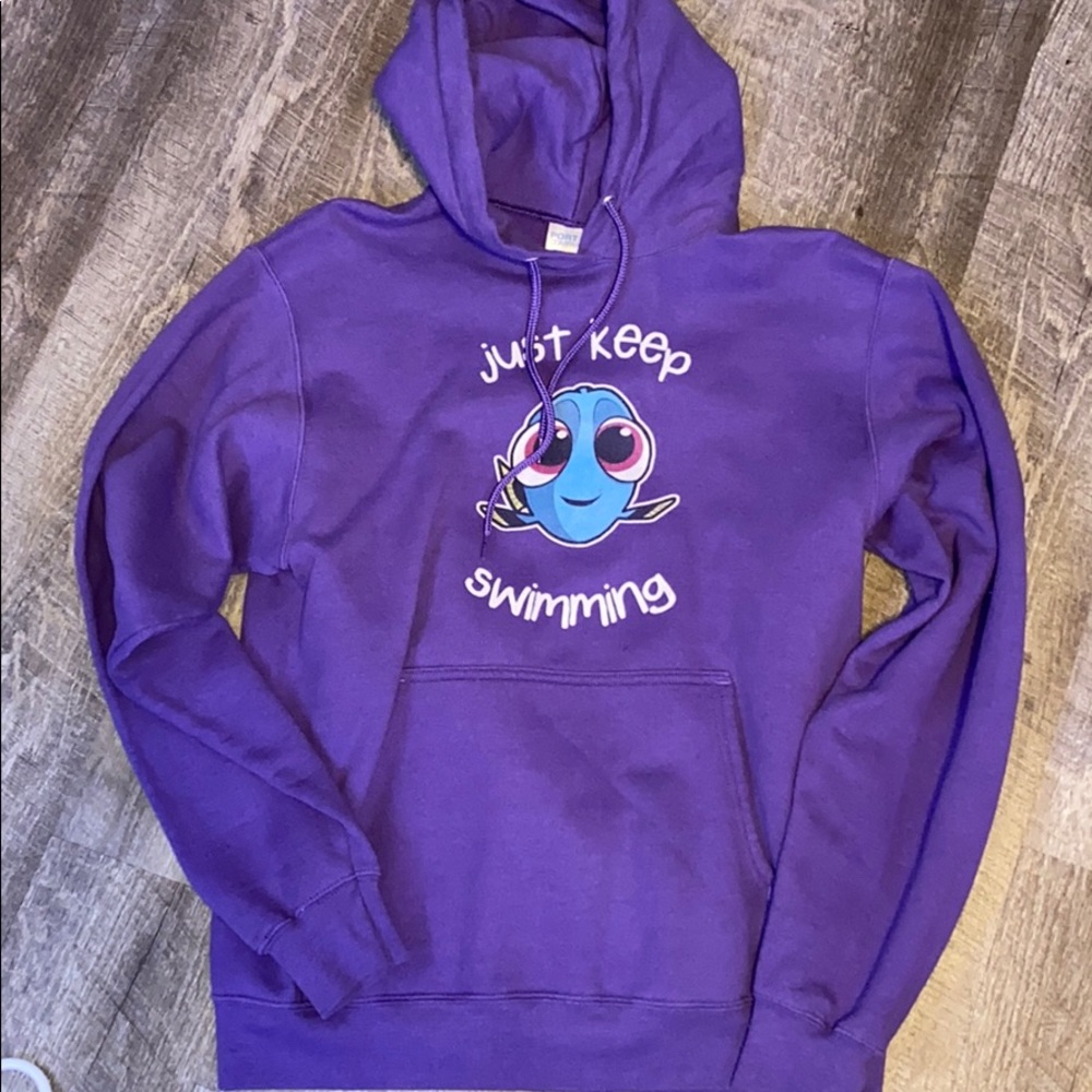 Purple finding dory “just keep swimming” pullover.